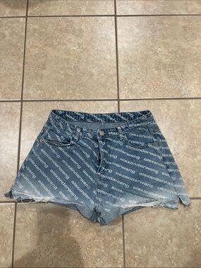 Alexander Wang Light Blue Logo-Print Denim Shorts